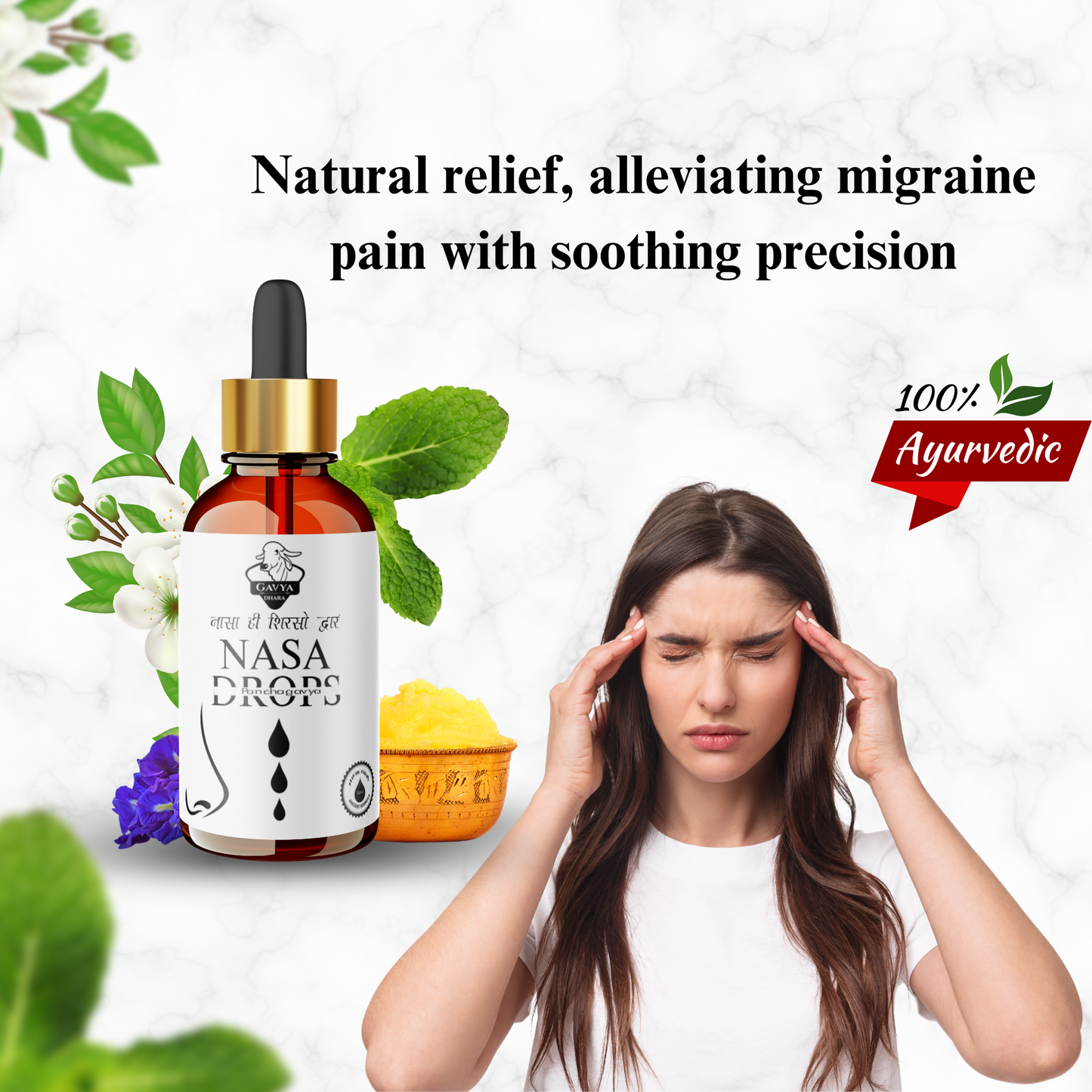 Gavyadhara Panchagavya Nasal Drops for Sinus, Migraine & Insomnia (15ml Bottle)