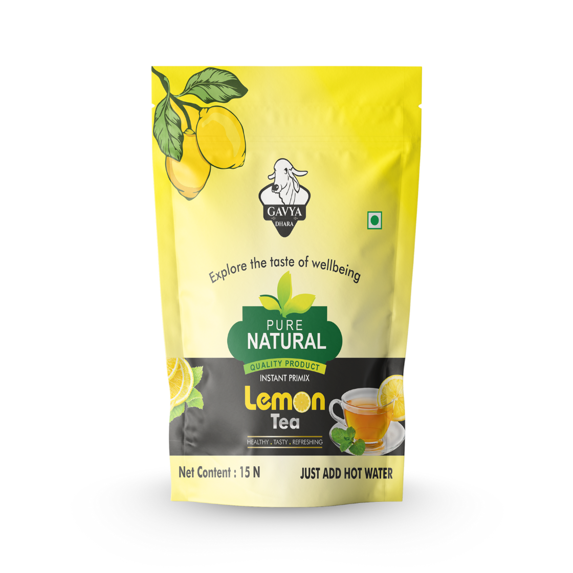 Gavyadhara Natural & Instant Lemon Tea, 120gms (15 Pouches of 8gms)