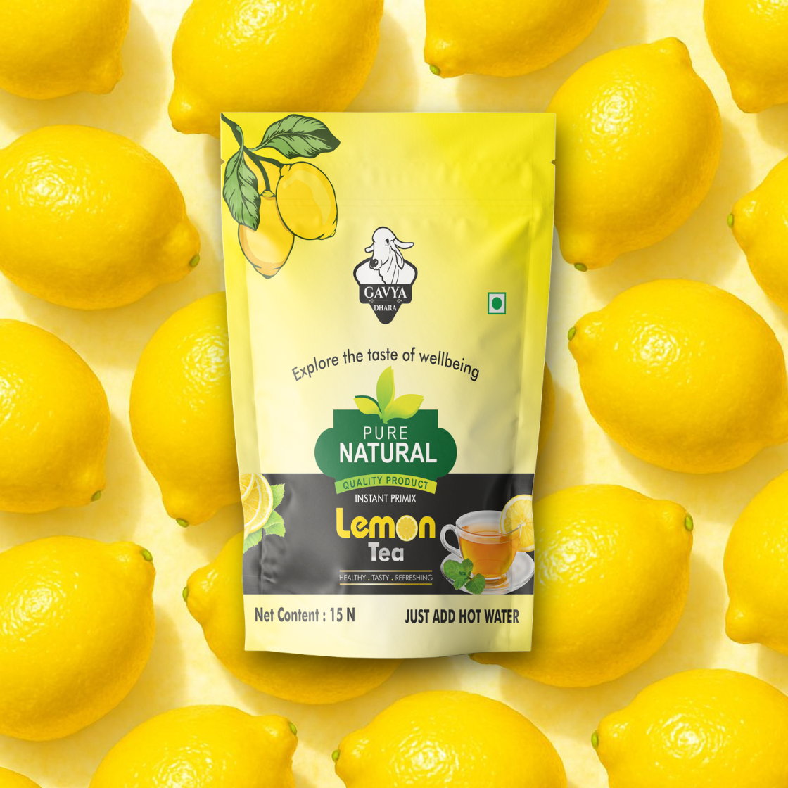 Gavyadhara Natural & Instant Lemon Tea, 120gms (15 Pouches of 8gms)