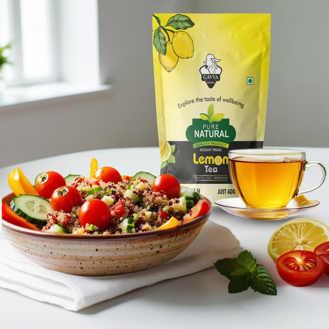 Gavyadhara Natural & Instant Lemon Tea, 120gms (15 Pouches of 8gms)